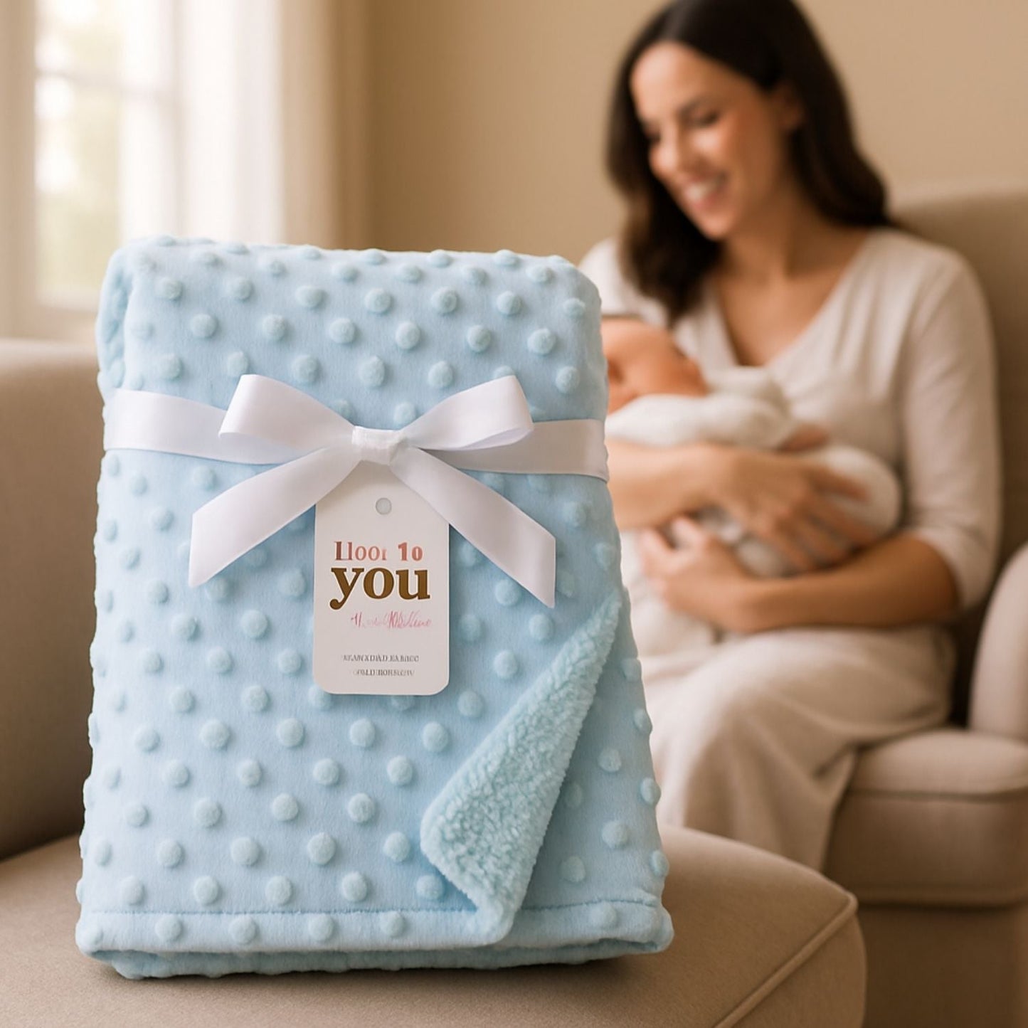 maman bebe couverture bleue moelleuse cadeau