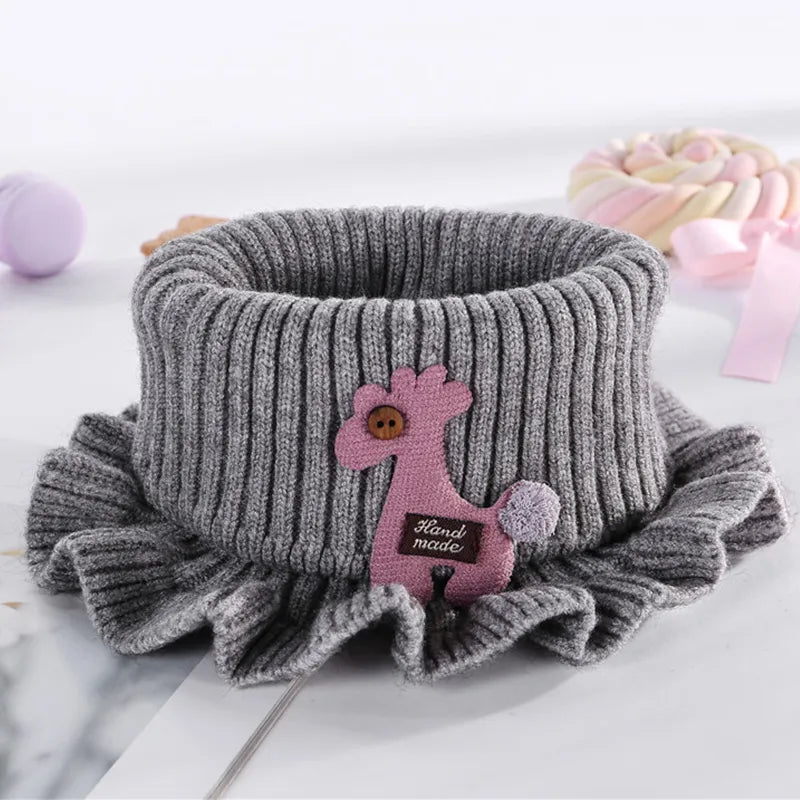 6 Colors Warmer Baby Knitted Scarf Cartoon Giraffe Ruffle Neck Girls Kids Warm Scarves Collar Circle Outdoor Winter Scarfs Besdodo