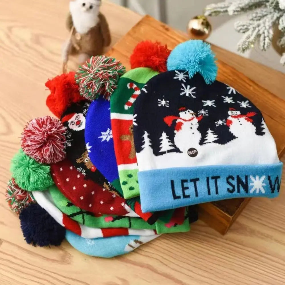 LED Christmas Knitted Hat Light Up Xmas Beanie Cap Unisex Winter Beanie Sweater Hat with Colorful LEDs for Christmas New Year Besdodo