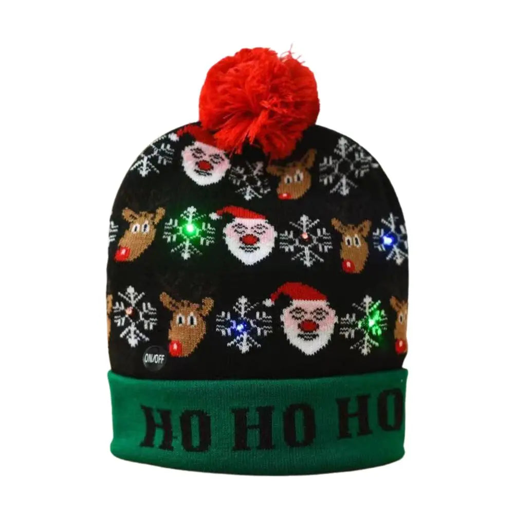 LED Christmas Knitted Hat Light Up Xmas Beanie Cap Unisex Winter Beanie Sweater Hat with Colorful LEDs for Christmas New Year Besdodo