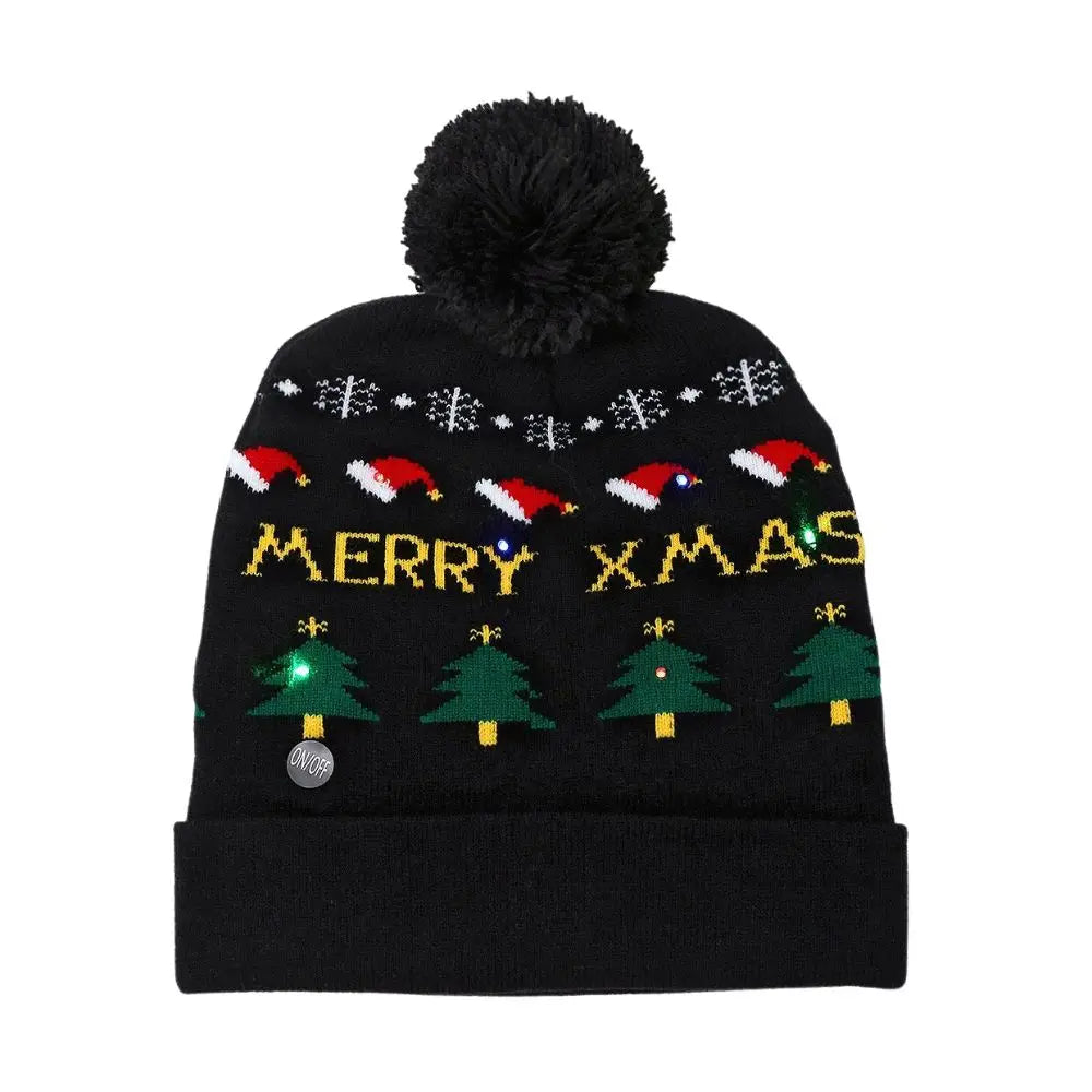 LED Christmas Knitted Hat Light Up Xmas Beanie Cap Unisex Winter Beanie Sweater Hat with Colorful LEDs for Christmas New Year Besdodo