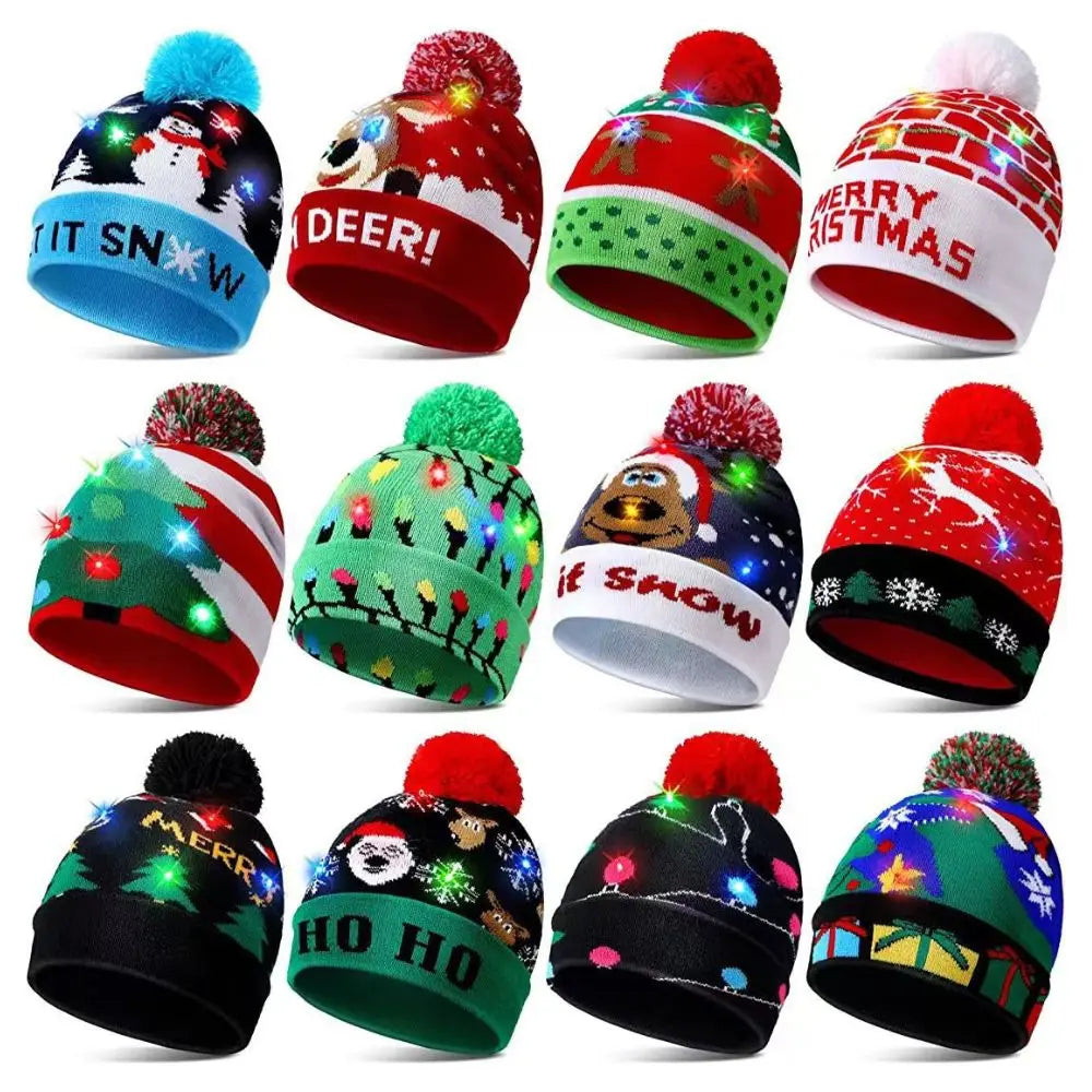 LED Christmas Knitted Hat Light Up Xmas Beanie Cap Unisex Winter Beanie Sweater Hat with Colorful LEDs for Christmas New Year Besdodo