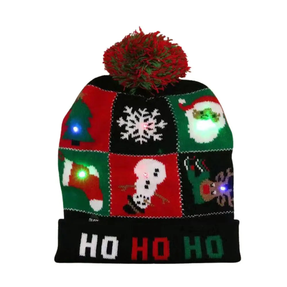 LED Christmas Knitted Hat Light Up Xmas Beanie Cap Unisex Winter Beanie Sweater Hat with Colorful LEDs for Christmas New Year Besdodo