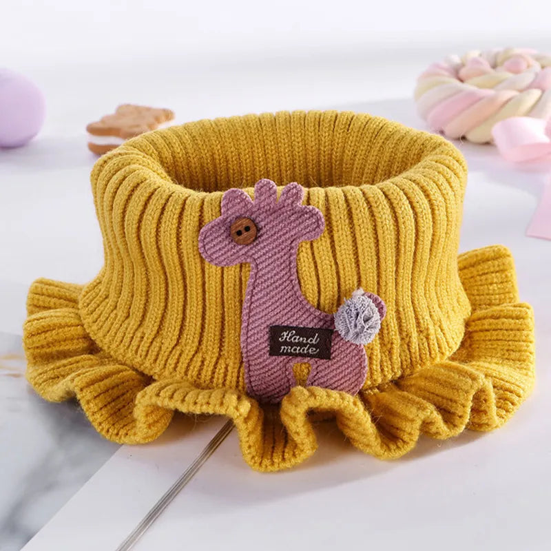 6 Colors Warmer Baby Knitted Scarf Cartoon Giraffe Ruffle Neck Girls Kids Warm Scarves Collar Circle Outdoor Winter Scarfs Besdodo