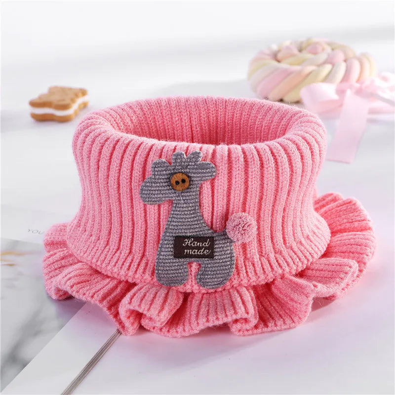 6 Colors Warmer Baby Knitted Scarf Cartoon Giraffe Ruffle Neck Girls Kids Warm Scarves Collar Circle Outdoor Winter Scarfs Besdodo