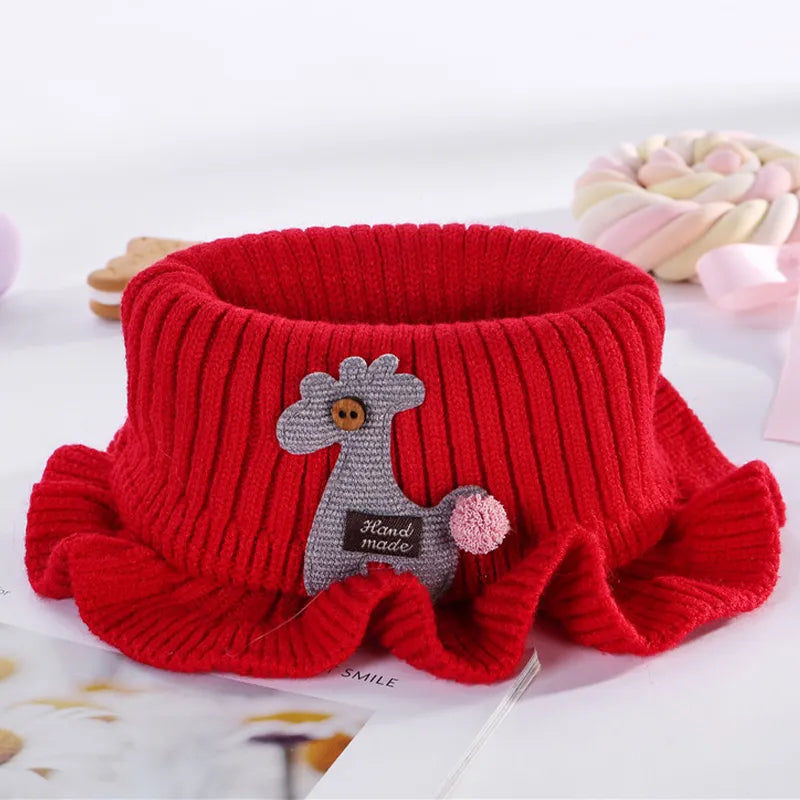 6 Colors Warmer Baby Knitted Scarf Cartoon Giraffe Ruffle Neck Girls Kids Warm Scarves Collar Circle Outdoor Winter Scarfs Besdodo