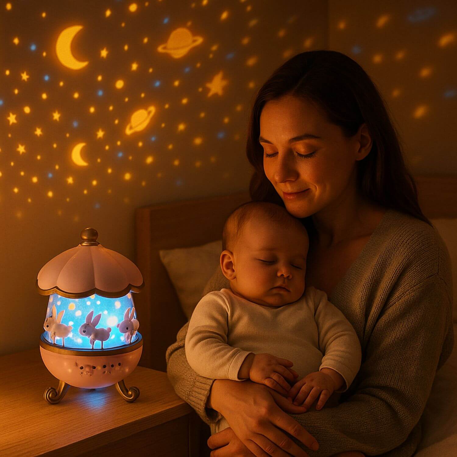 bebe calme veilleuse bebe projection plafond manege lapin