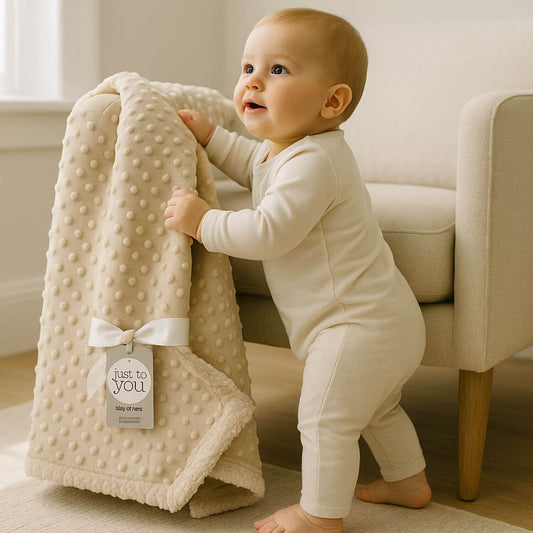 bebe debout tient couverture bebe moelleuse beige