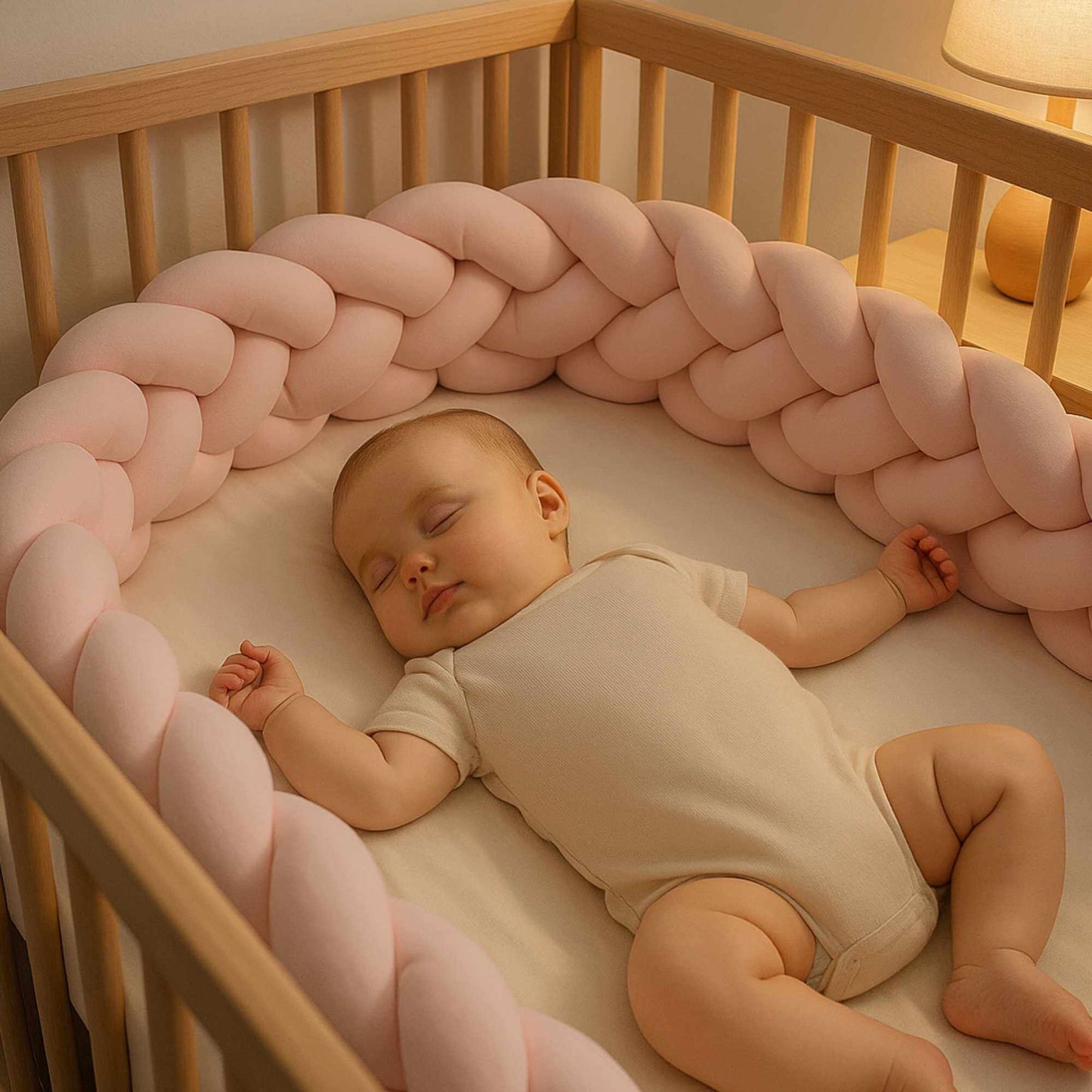 bebe securite tresse de lit monochrome rose