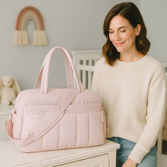 cadeau pour jeune maman heureuse sac a langer rose naya