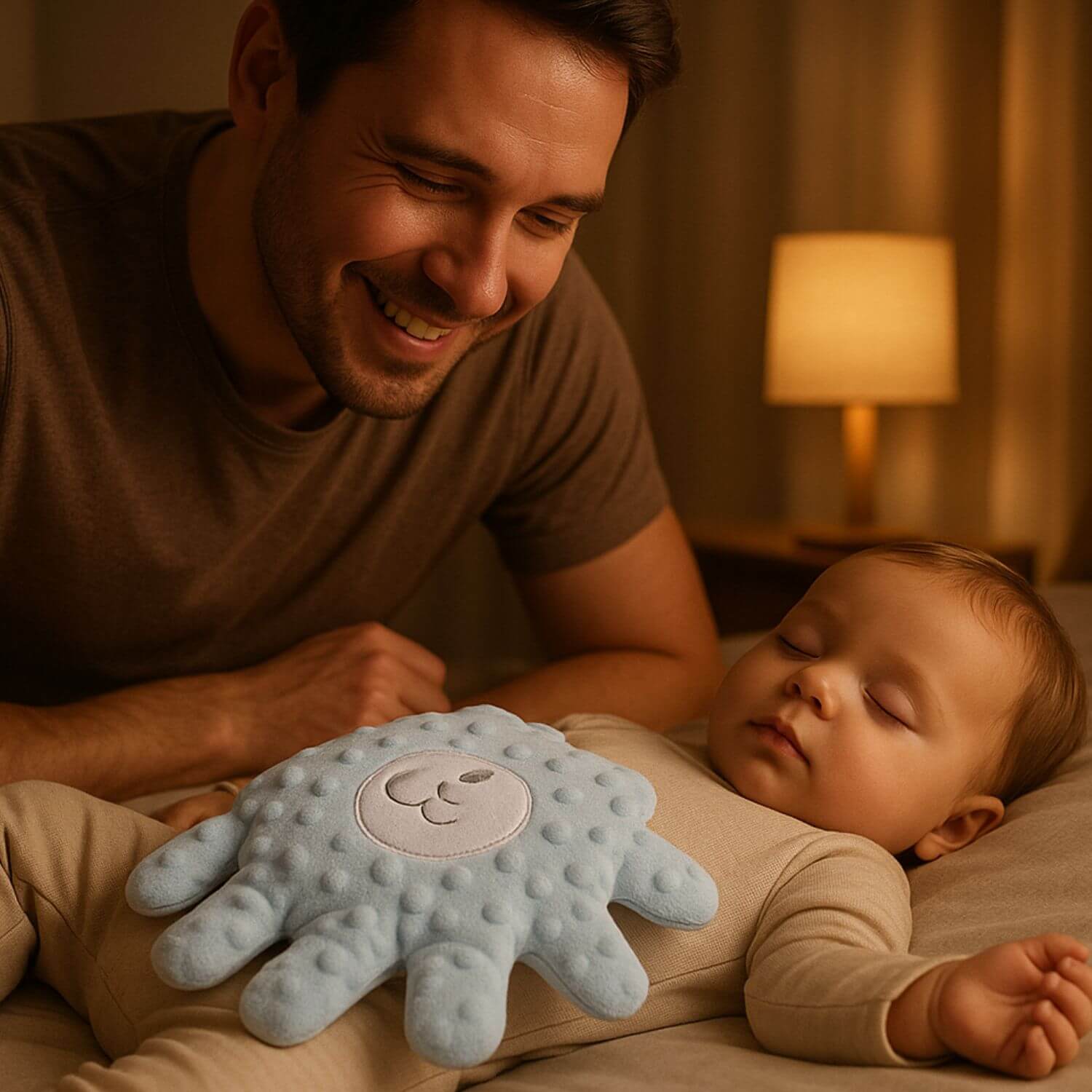 coussin bebe apaisant papa content