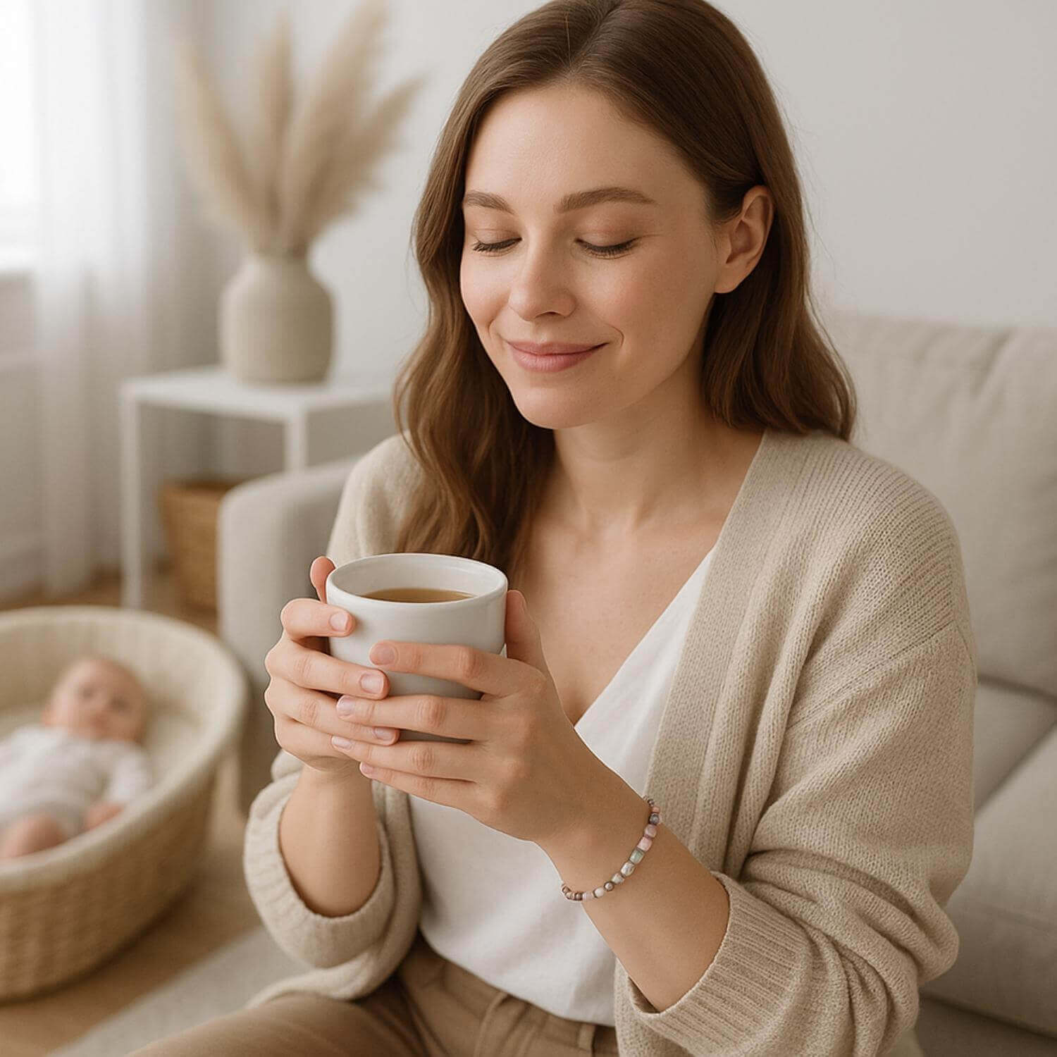 femme porte cadeau jeune maman bracelet