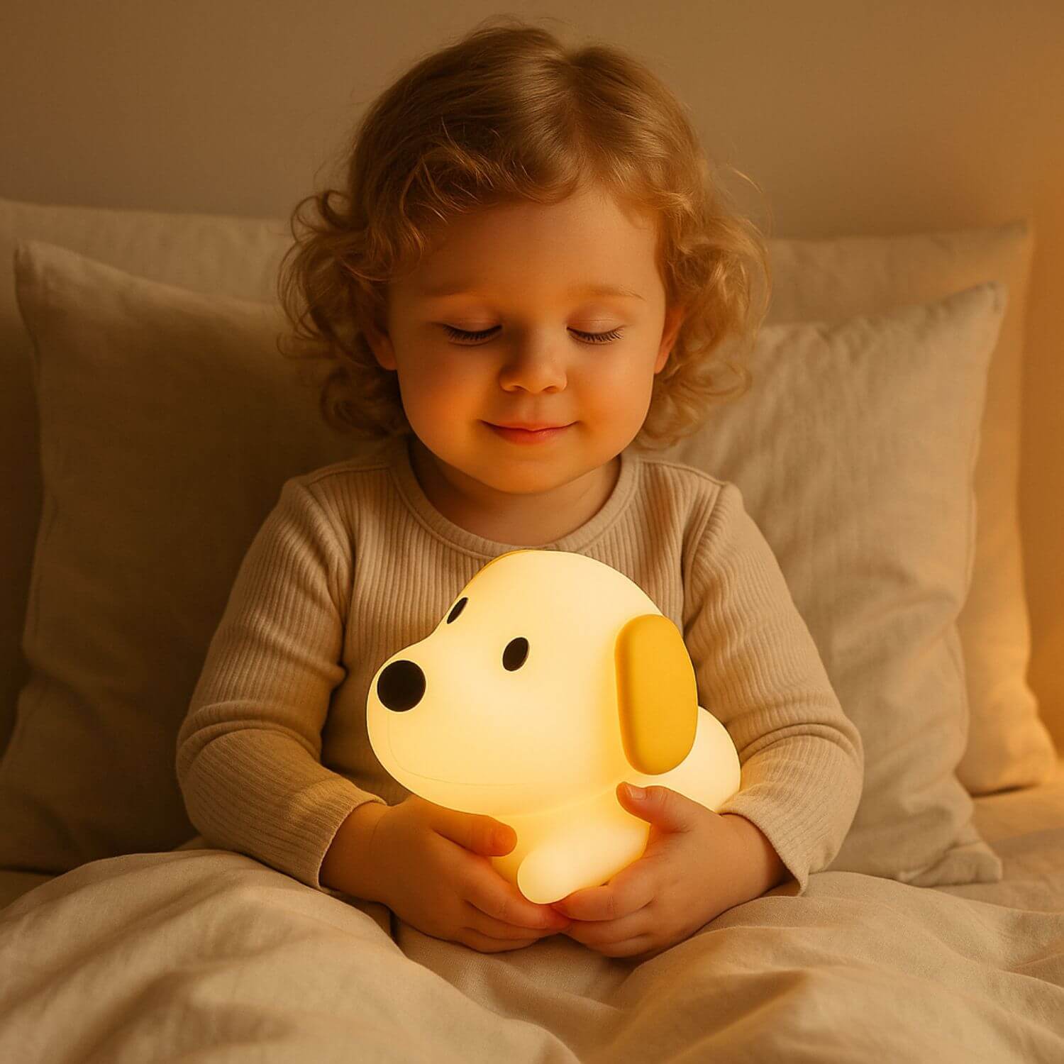 fillette tranquille securite veilleuse enfant chien buddy