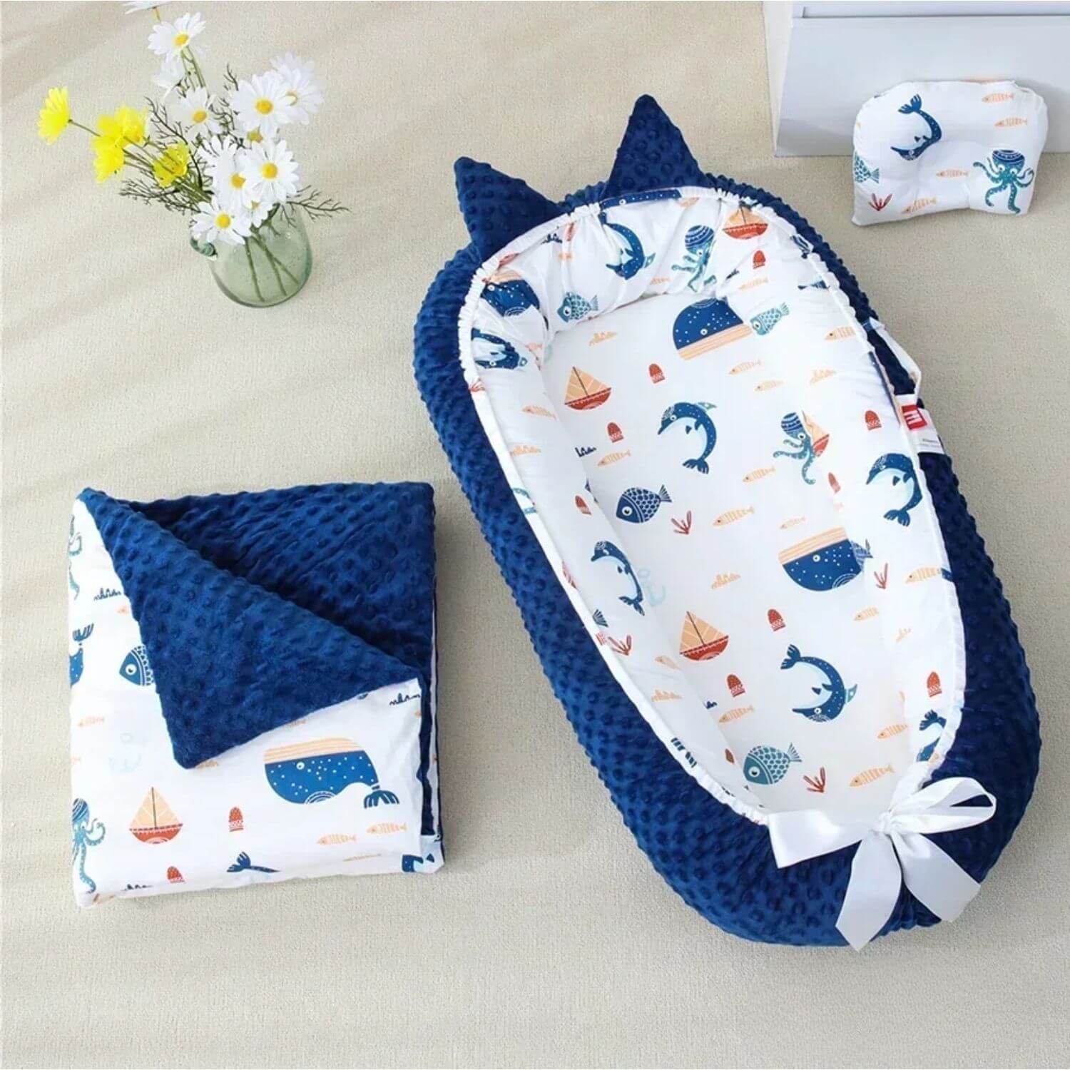 nid dange bleu couverture assortie