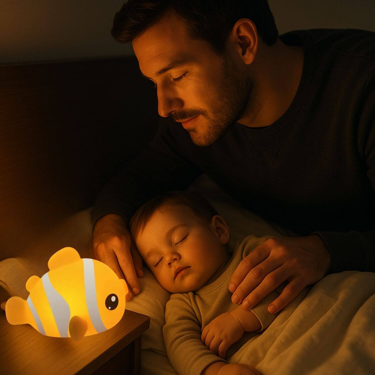 papa apaise bebe veilleuse enfant poisson clown fishy