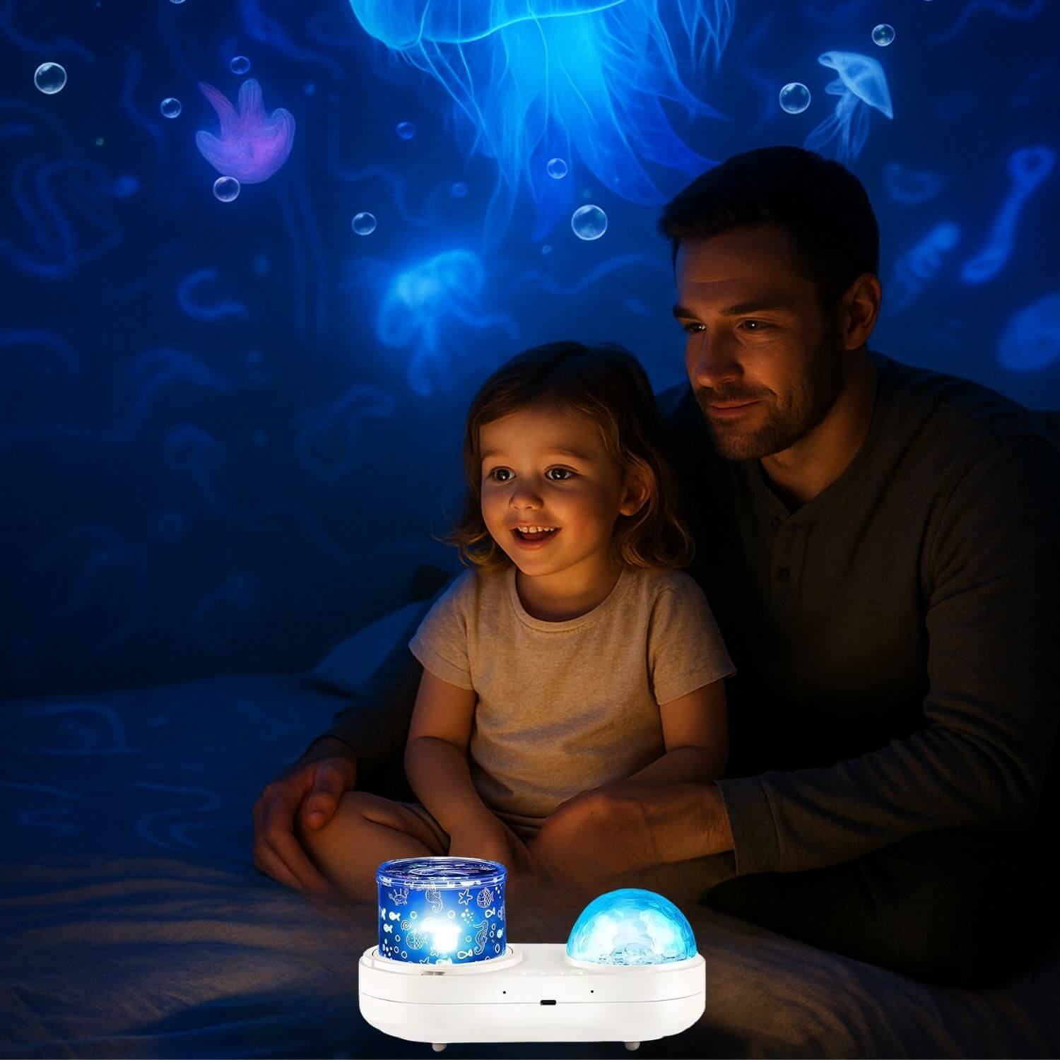 papa bebe heureux meilleure veilleuse bebe projection plafond