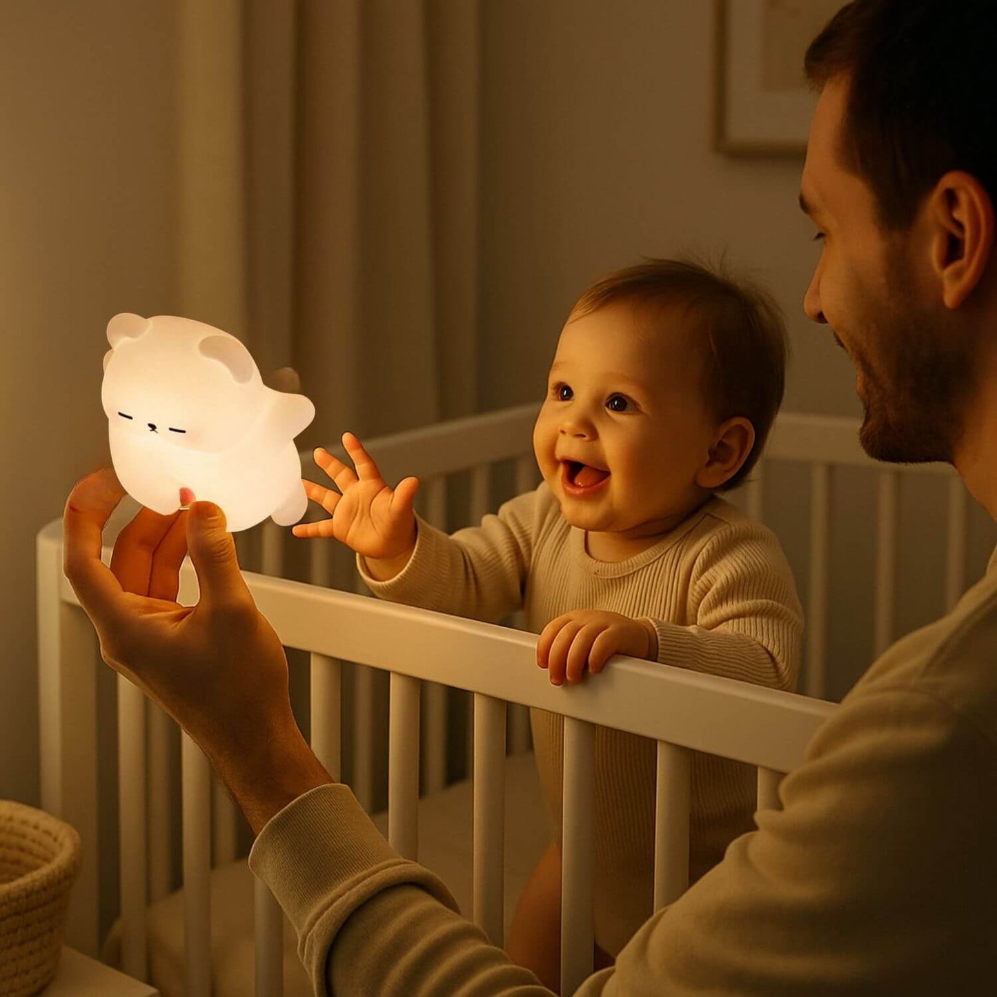 papa offre veilleuse enfant ours ronflette