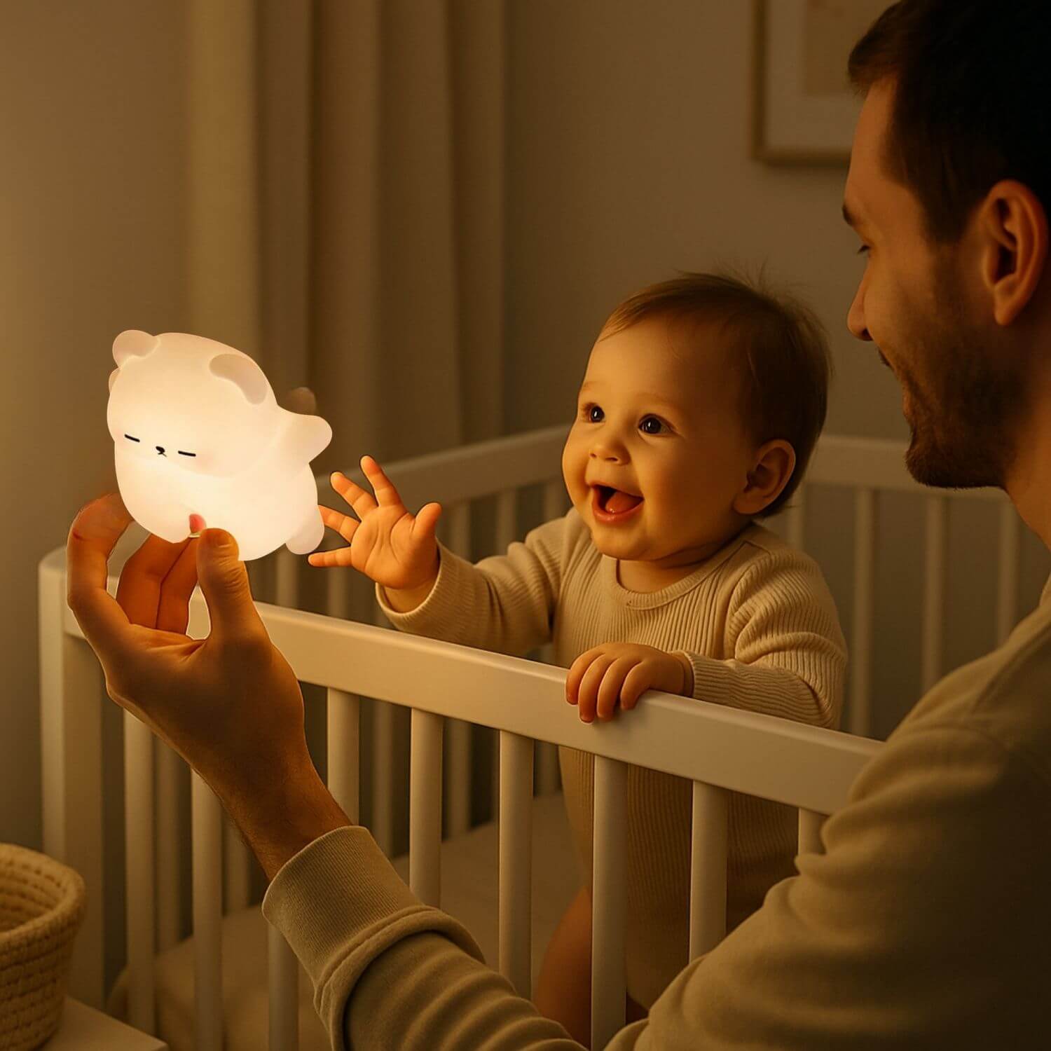 papa offre veilleuse enfant ours ronflette