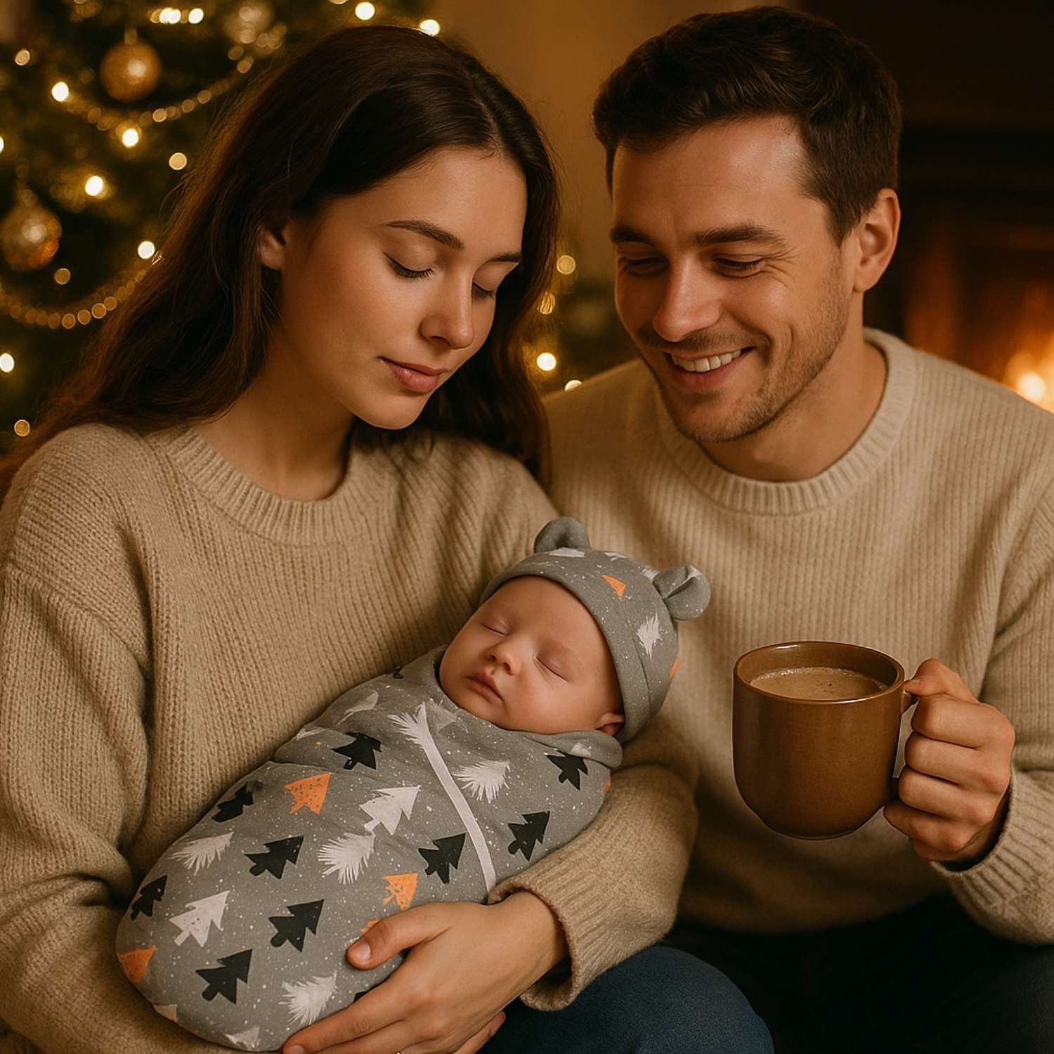 parents heureux couverture emmaillotage babynest