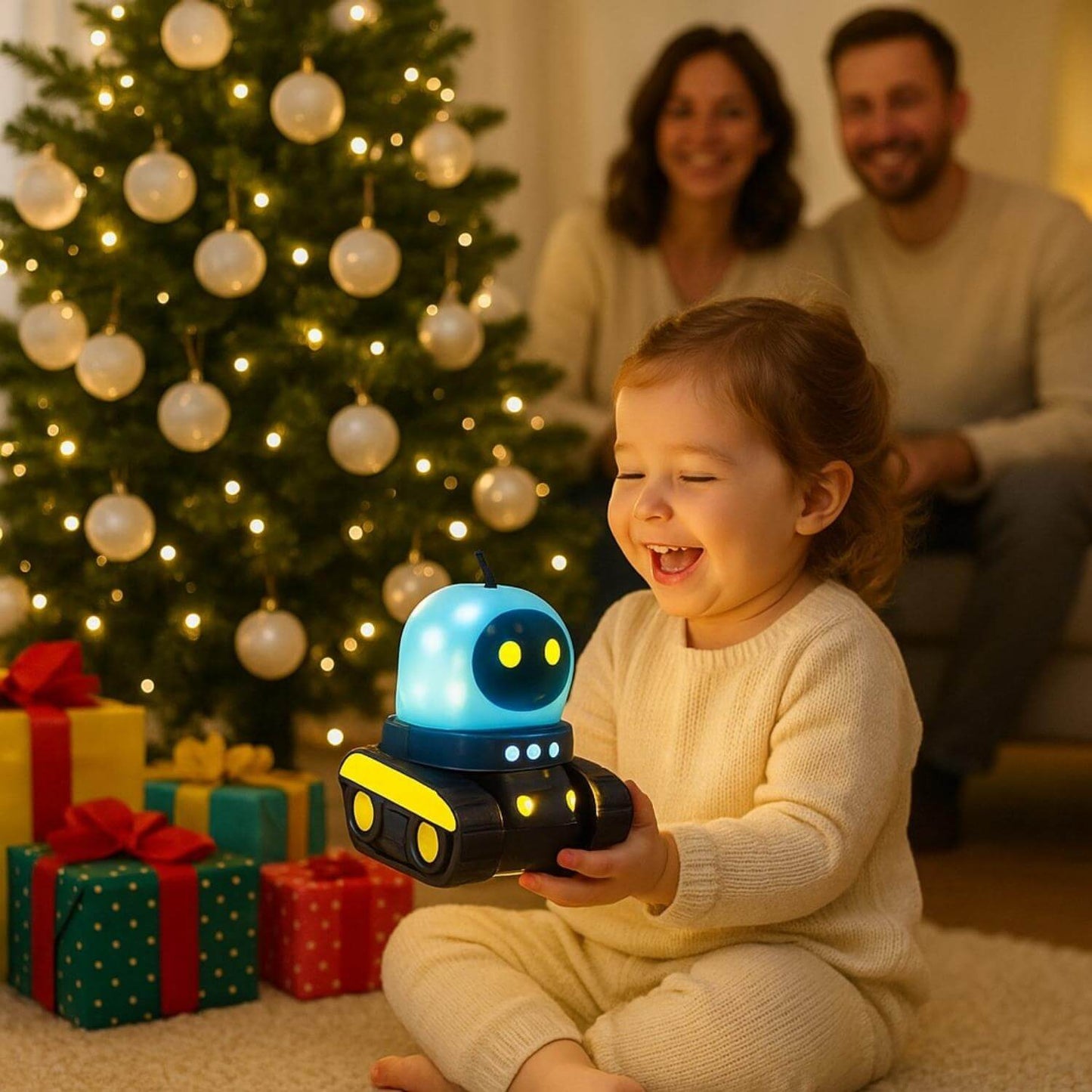 petit enfant en joie veilleuse bebe projection plafond robot cadeau noel