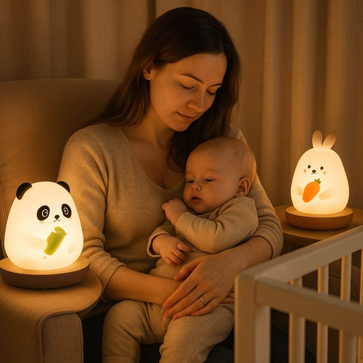 veilleuse bebe panda et ami maman endort bebe